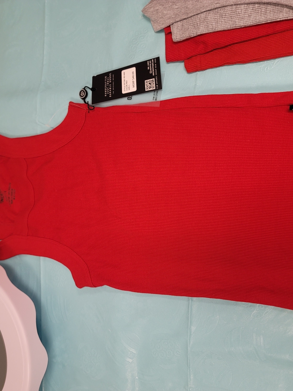 Men's Red Ribbed Square-Neck Tank Top - Picture 14 of 15